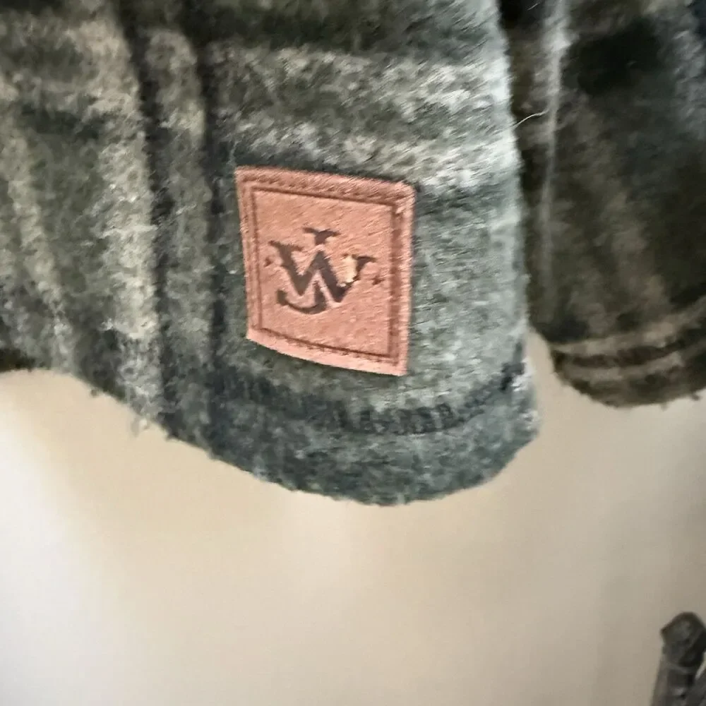 John Wayne MenS Green Plaid Fleece Quarter Zip Sweater Ranch Chore Cowboy XXL